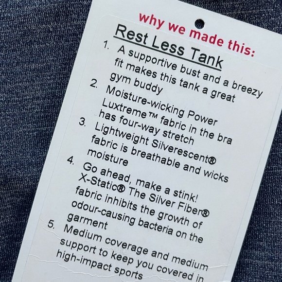 NEW Lululemon Rest Less Tank in Heathered Inkwell Size 6 - Picture 5 of 5